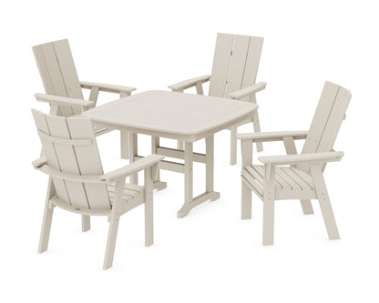 POLYWOOD Modern Curveback Adirondack 5-Piece Dining Set - 44" Table in Sand
