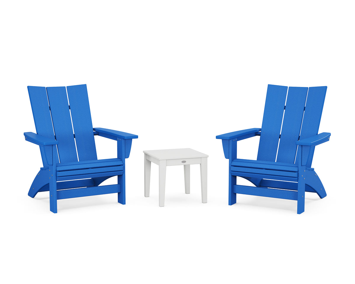 POLYWOOD 3-Piece Modern Grand Adirondack Set in Pacific Blue / White