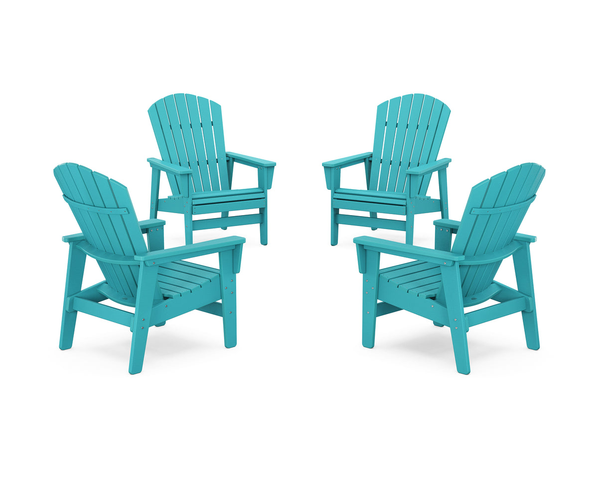 POLYWOOD 4-Piece Nautical Grand Upright Adirondack Chair Conversation Set in Aruba