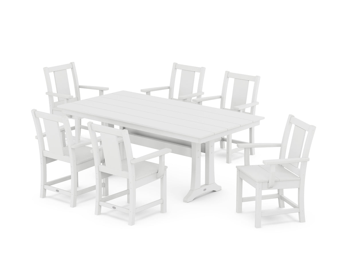 POLYWOOD Prairie Arm Chair 7-Piece Farmhouse Dining Set with Trestle Legs in White
