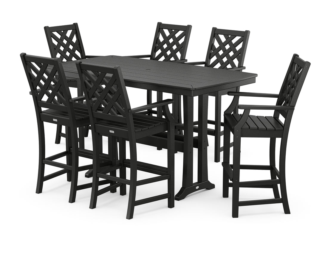 POLYWOOD Country Living Wovendale Arm Chair 7-Piece Bar Set with Trestle Legs in Black