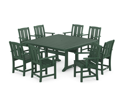 POLYWOOD Mission 9-Piece Square Dining Set with Trestle Legs in Green