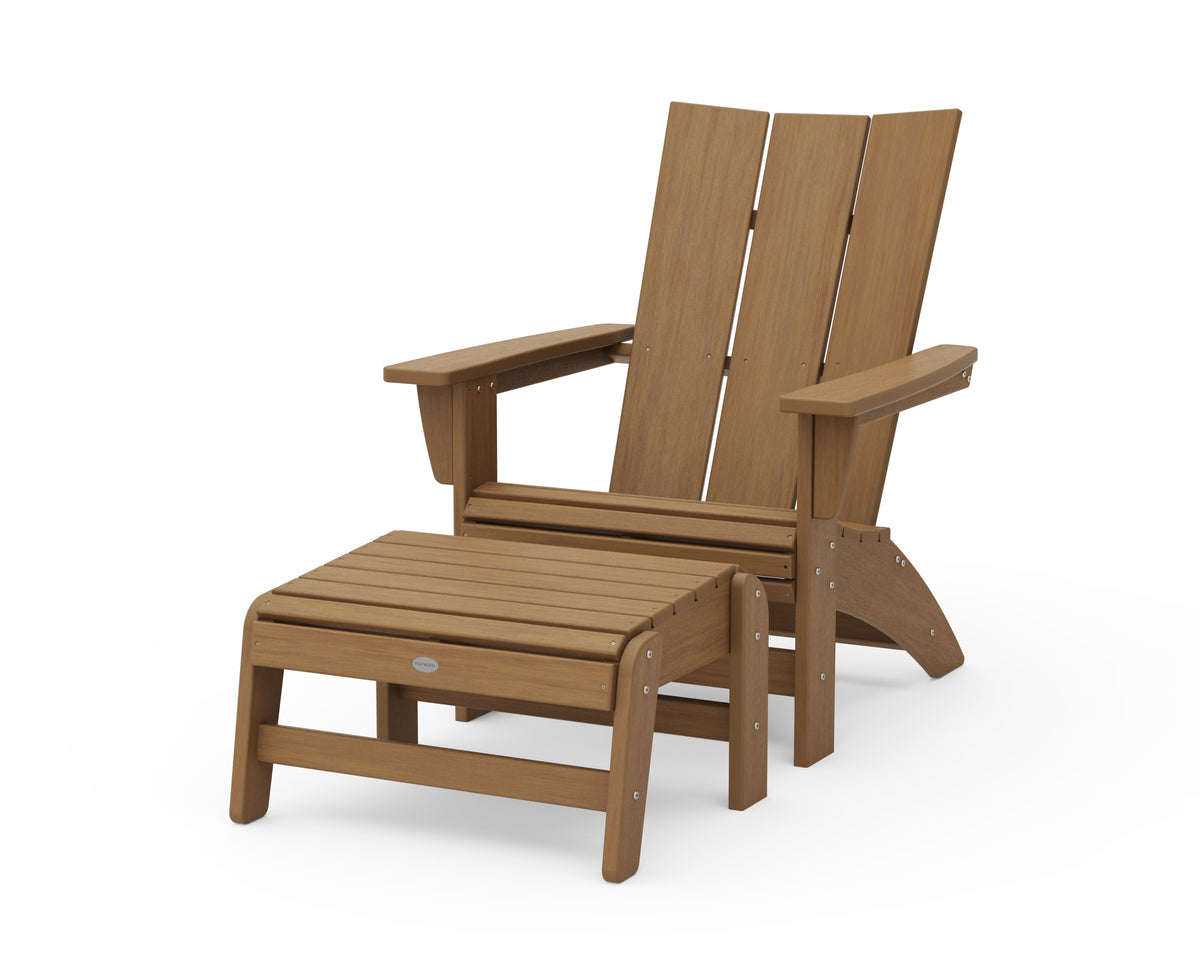 POLYWOOD Modern Grand Adirondack Chair with Ottoman in Natural
