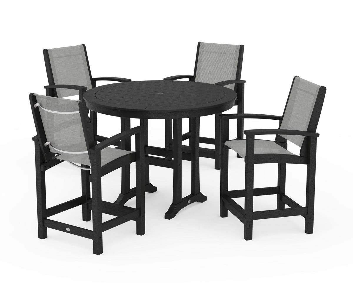 POLYWOOD Coastal 5-Piece Counter Set in Black / Metallic