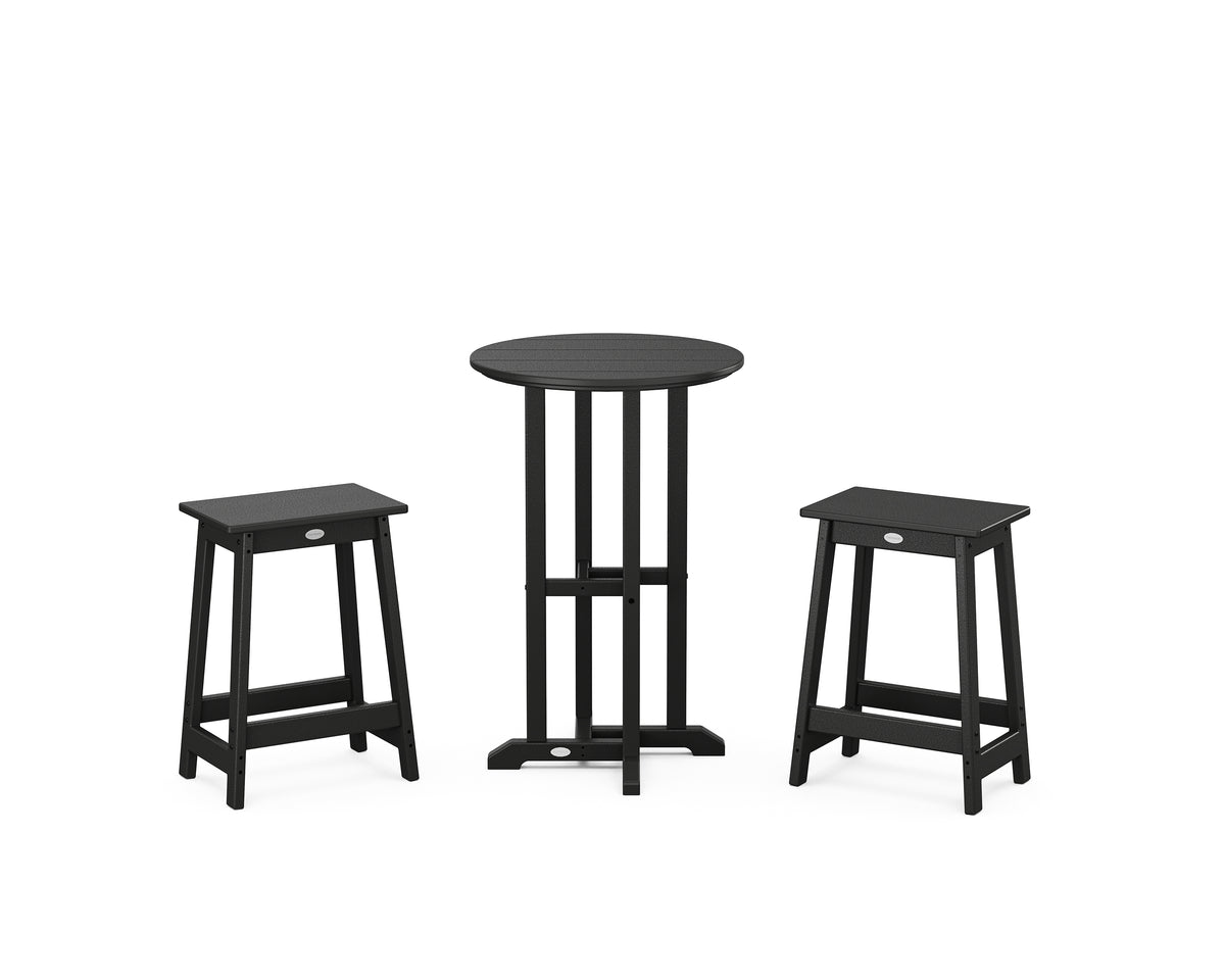 POLYWOOD Modern Studio Counter Stool 3-Piece Bistro Set in Black