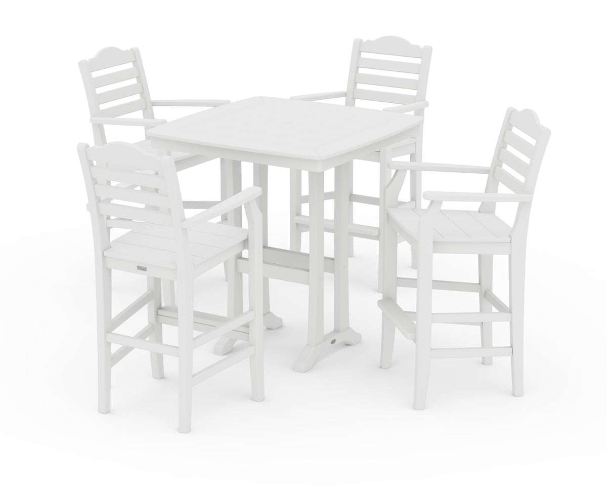 POLYWOOD Savannah 5-Piece Bar Set with Trestle Legs in White