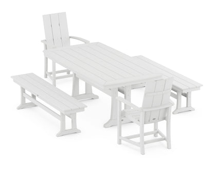 POLYWOOD Modern Adirondack 5-Piece Dining Set with Trestle Legs - 38" x 73" Table in White