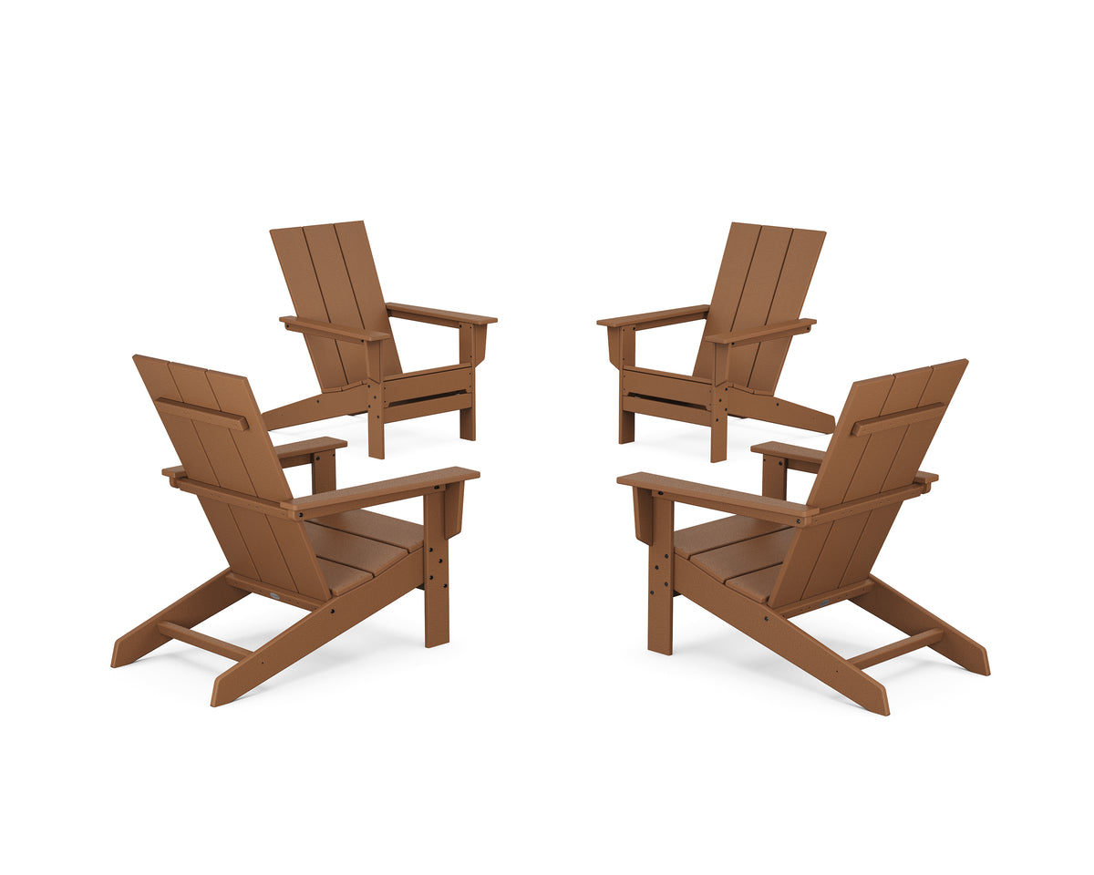 POLYWOOD 4-Piece Modern Studio Adirondack Chair Conversation Set in Teak