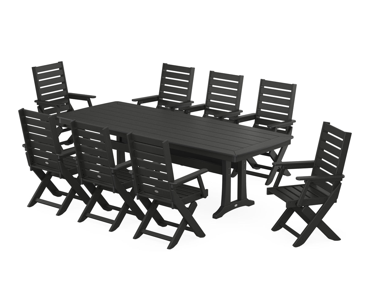 POLYWOOD Captain 9-Piece Dining Set with Trestle Legs in Black