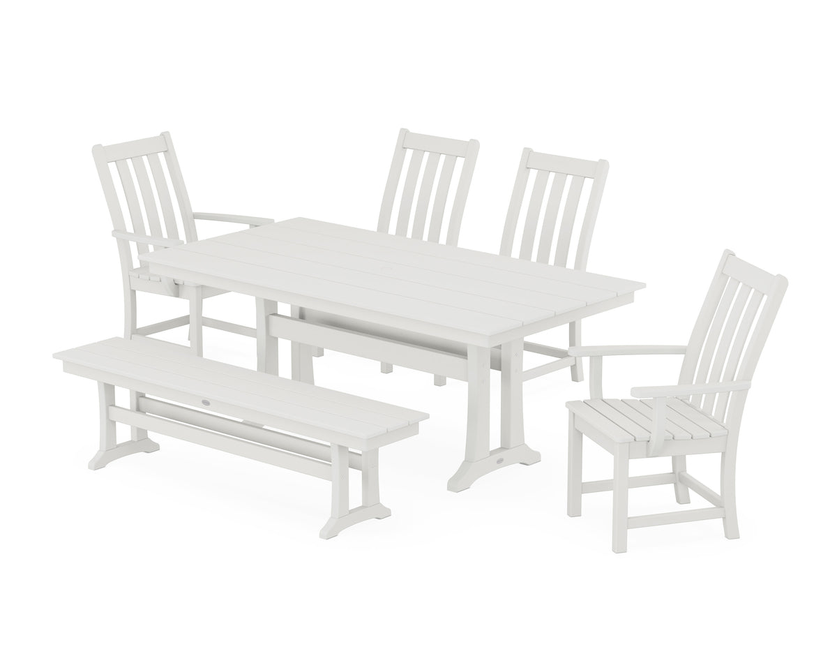 POLYWOOD Vineyard 6-Piece Farmhouse Dining Set with Trestle Legs in Vintage White