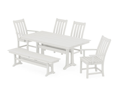 POLYWOOD Vineyard 6-Piece Farmhouse Dining Set with Trestle Legs in Vintage White