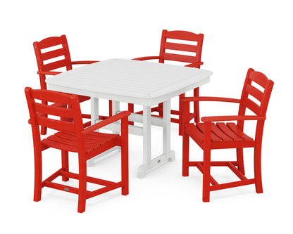 POLYWOOD La Casa Café 5-Piece Dining Set with Trestle Legs - 44" Table in Sunset Red / White