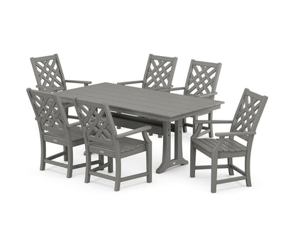 POLYWOOD Wovendale Arm Chair 7-Piece Farmhouse Dining Set with Trestle Legs in Slate Grey