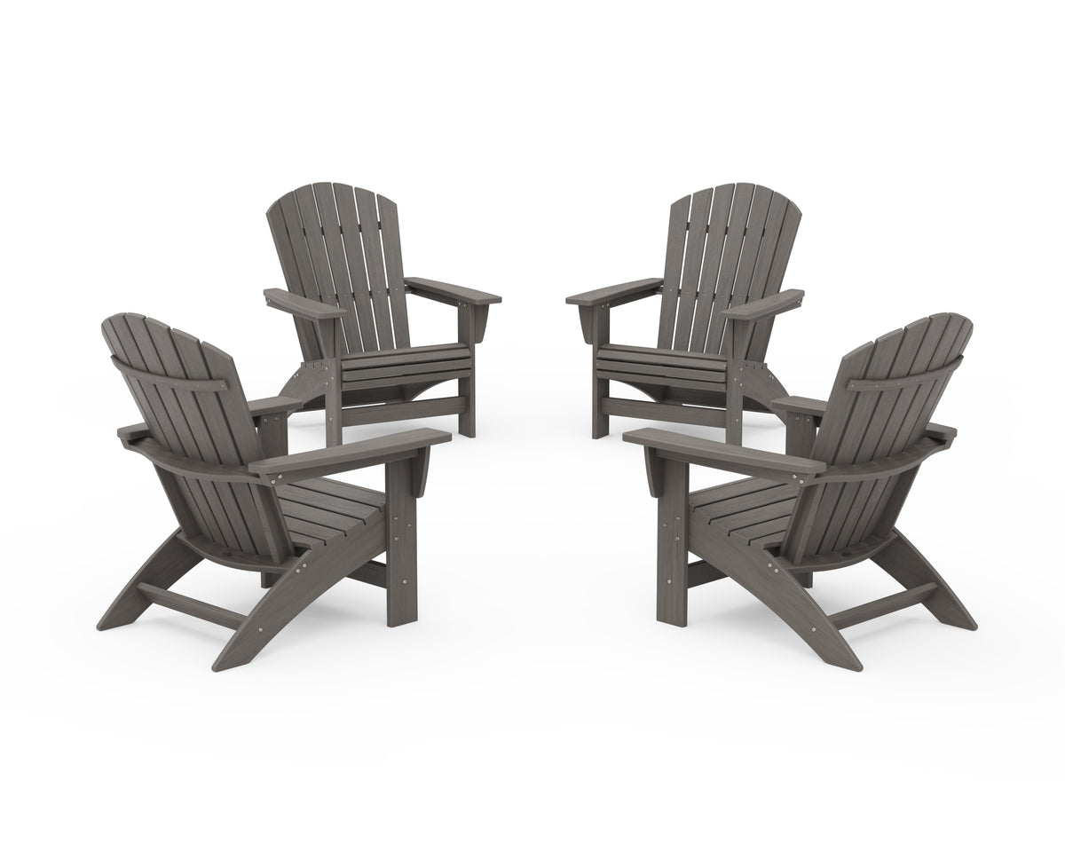 POLYWOOD 4-Piece Nautical Grand Adirondack Chair Conversation Set in Driftwood