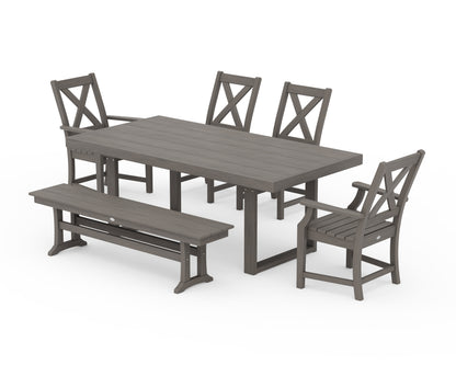 POLYWOOD Braxton 6-Piece Dining Set with Bench - 39" x 78" Table in Driftwood