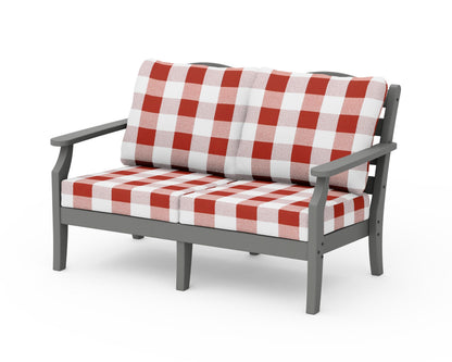 POLYWOOD Savannah Deep Seating Loveseat in Slate Grey / Buffalo Plaid Crimson