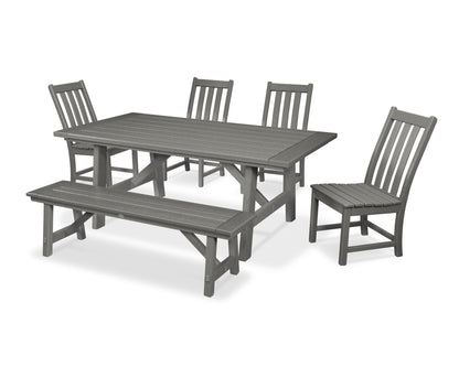 POLYWOOD Vineyard 6-Piece Rustic Farmhouse Side Chair Dining Set with Bench in Slate Grey