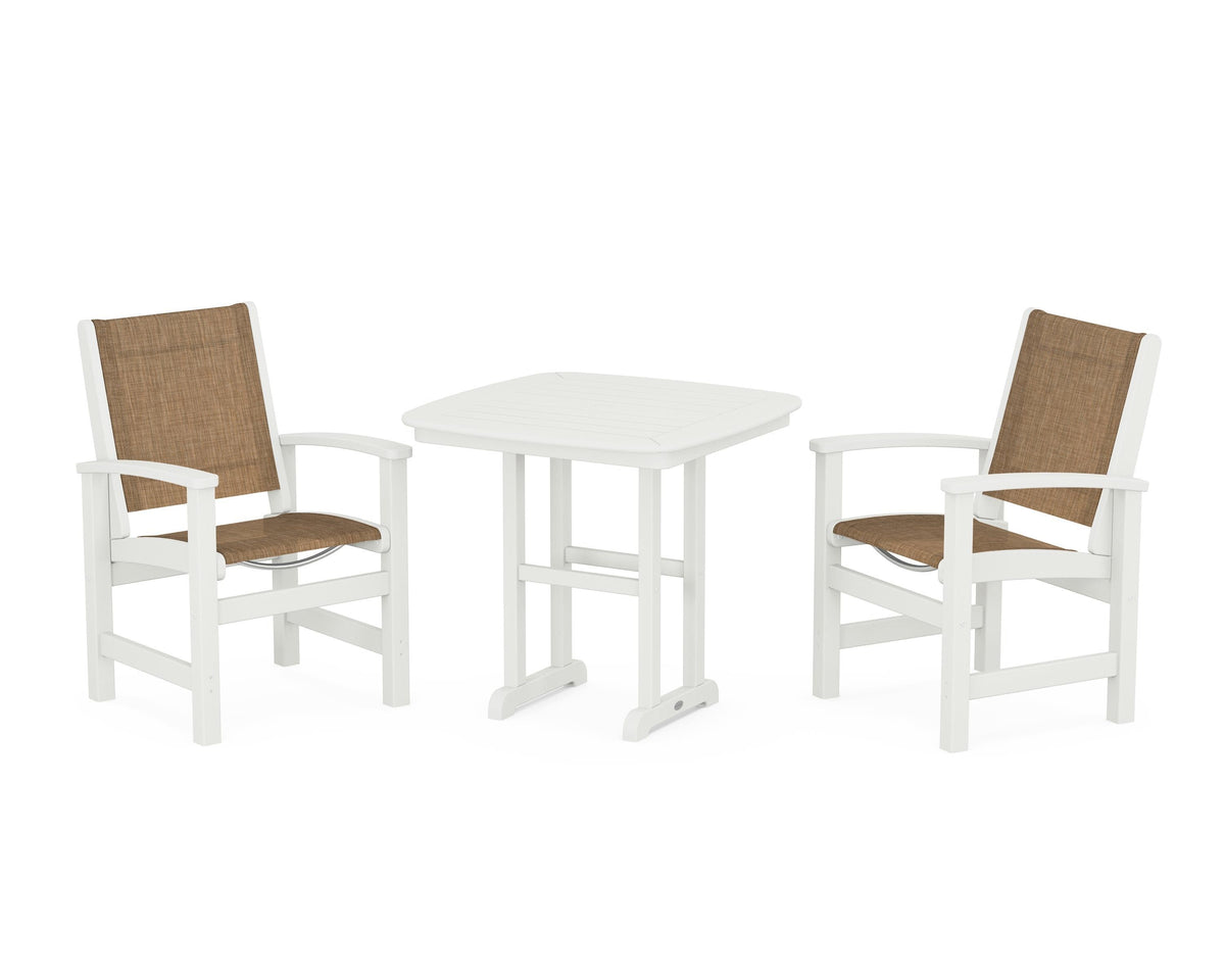 POLYWOOD Coastal 3-Piece Dining Set in Vintage White / Burlap