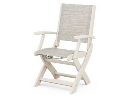 POLYWOOD Coastal Folding Chair in Sand with Sand arms and Birch sling