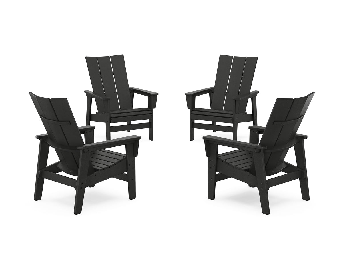 POLYWOOD 4-Piece Modern Grand Upright Adirondack Chair Conversation Set in Black