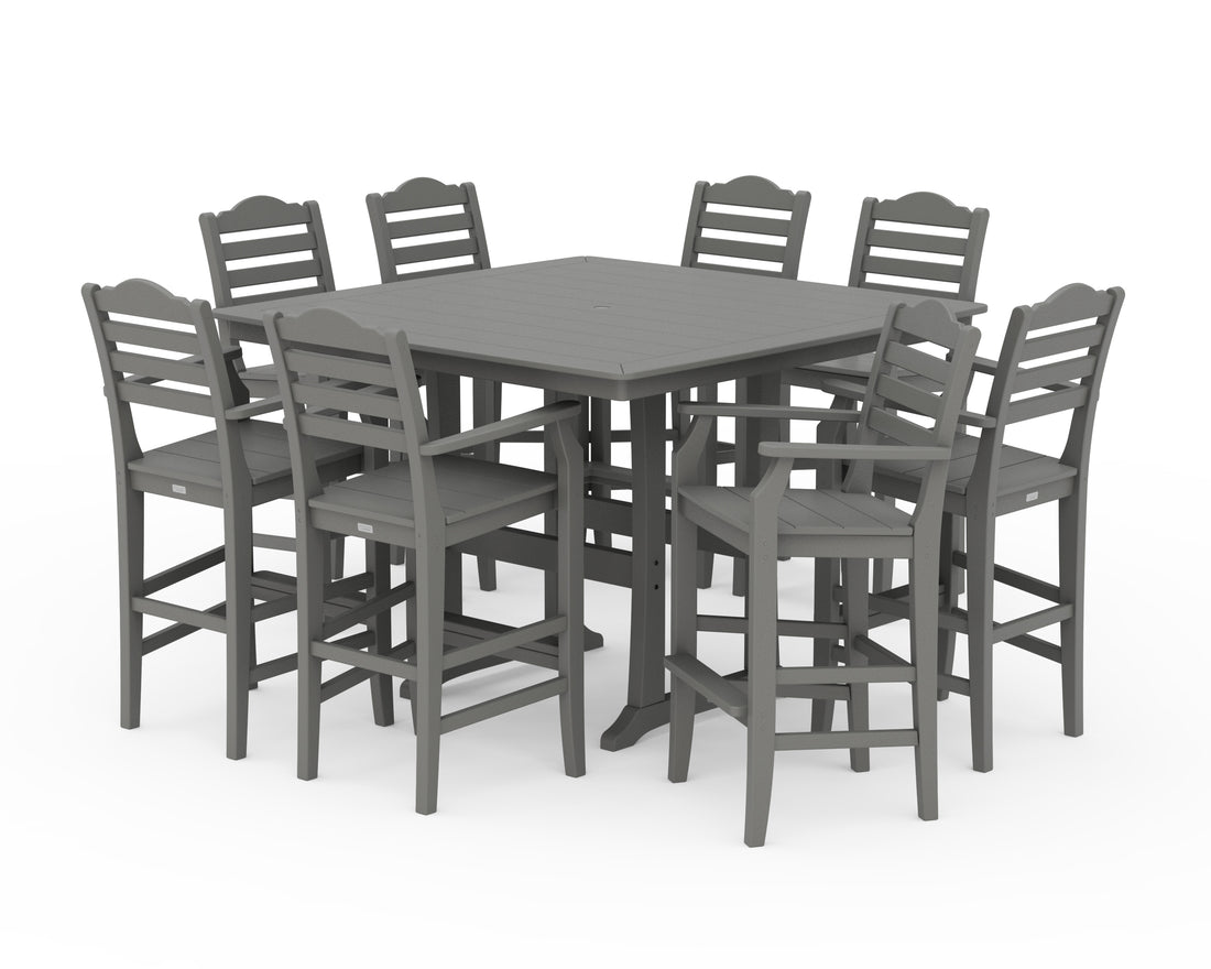 POLYWOOD Savannah 9-Piece Square Bar Set with Trestle Legs in Slate Grey