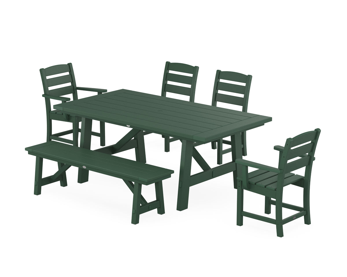 POLYWOOD Lakeside 6-Piece Rustic Farmhouse Dining Set with Bench in Green