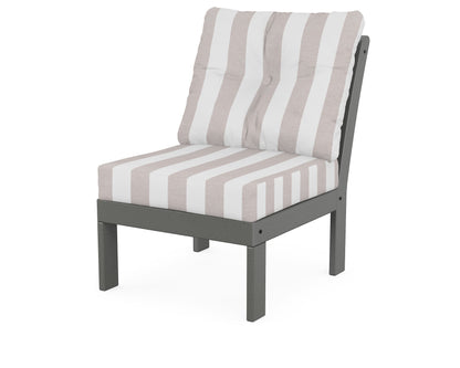 POLYWOOD Vineyard Modular Armless Chair in Slate Grey / Cabana Stripe Dune Burlap