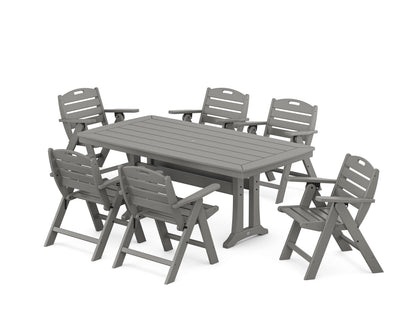 POLYWOOD Nautical Lowback 7-Piece Dining Set with Trestle Legs in Slate Grey