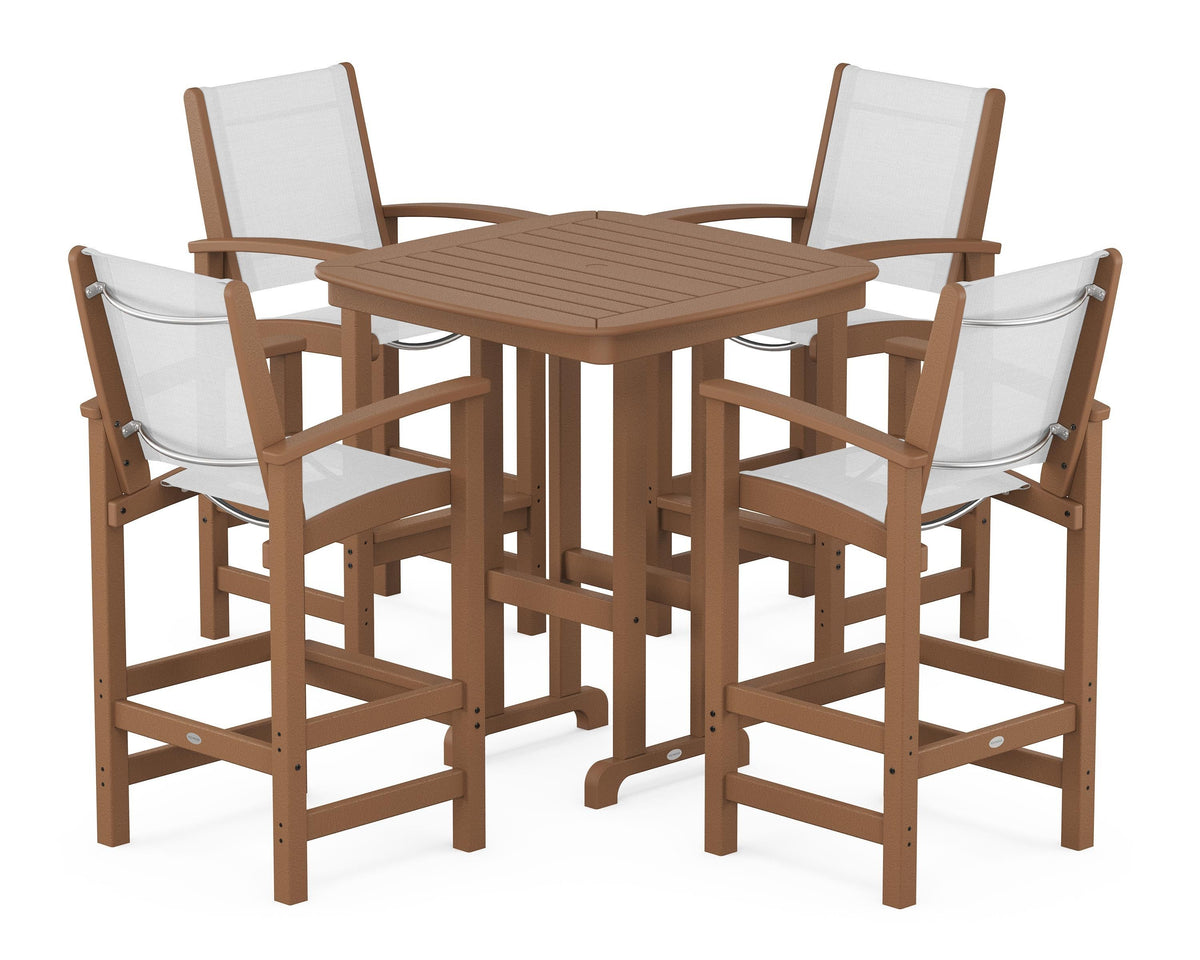 POLYWOOD Coastal 5-Piece Bar Set in Teak / White