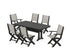 POLYWOOD Coastal Folding Chair 7-Piece Dining Set with Trestle Legs with Nautical Trestle 38" x 73" Dining Table in Black / Birch