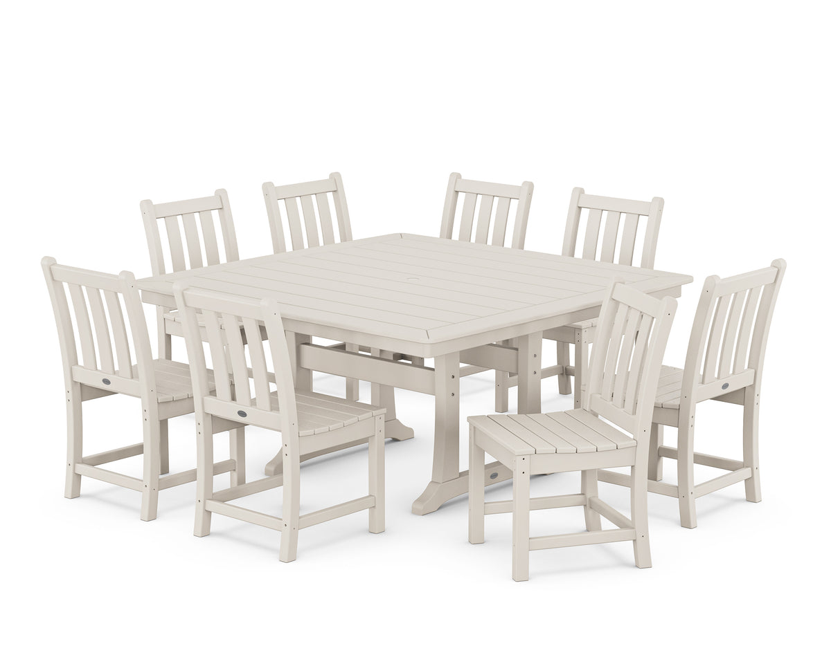 POLYWOOD Traditional Garden 9-Piece Nautical Trestle Dining Set in Sand