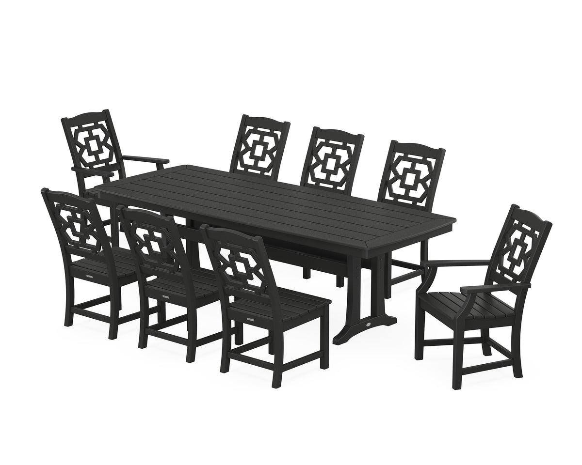 POLYWOOD Chinoiserie 9-Piece Dining Set with Trestle Legs in Black