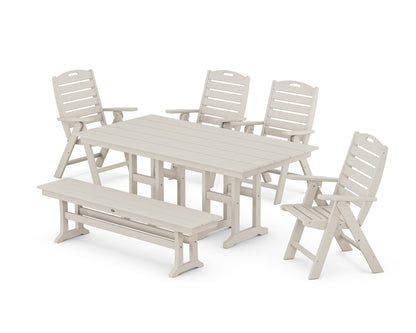 POLYWOOD Nautical Highback 6-Piece Farmhouse Dining Set with Bench in Sand