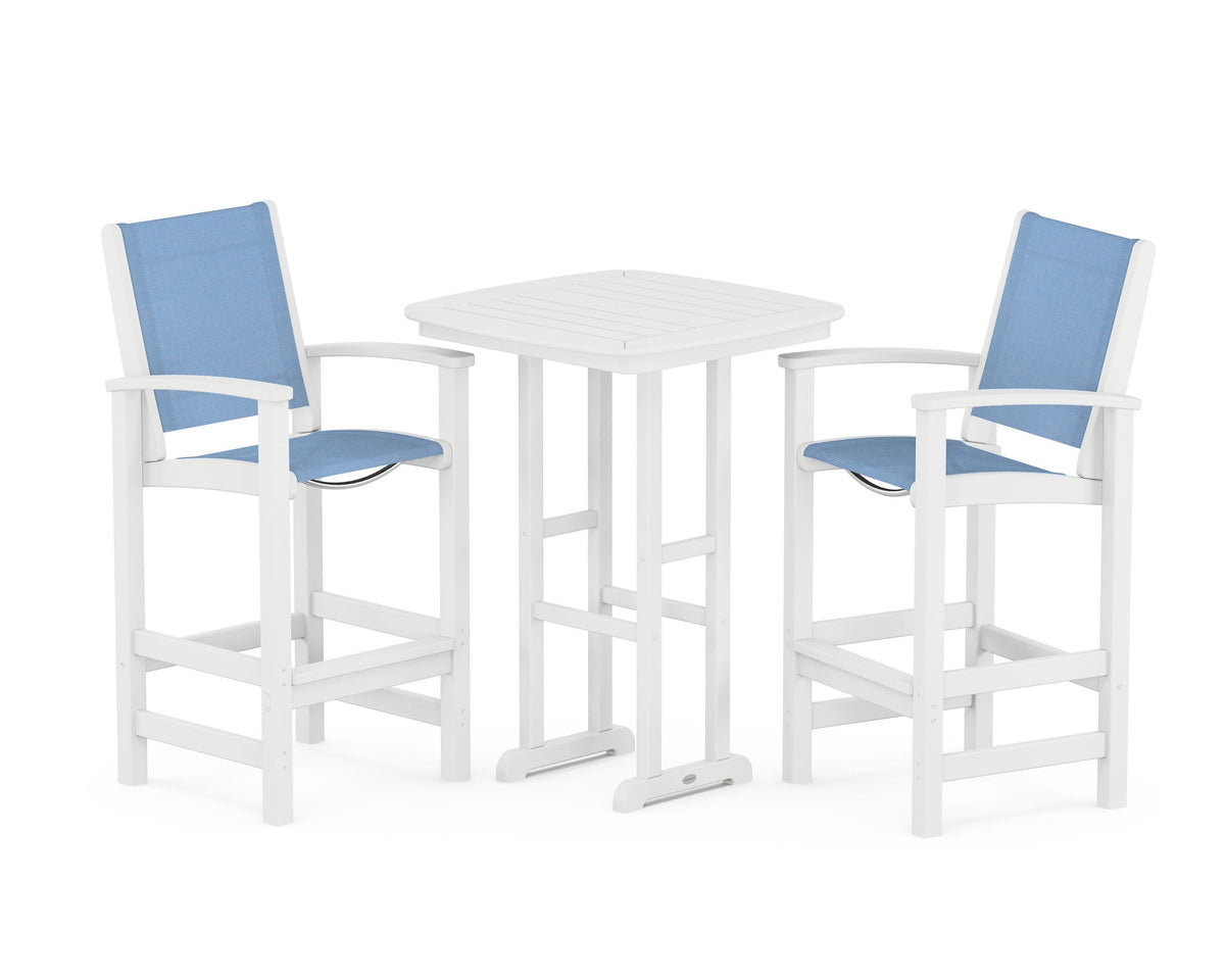 POLYWOOD Coastal 3-Piece Bar Set in White / Poolside