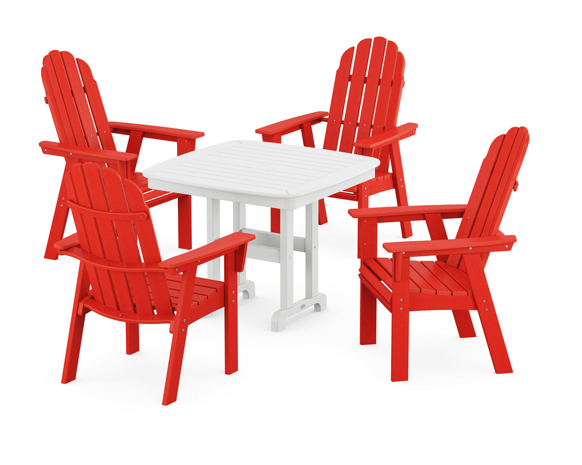 POLYWOOD Vineyard Curveback Adirondack 5-Piece Dining Set - 37" Table in Sunset Red / White
