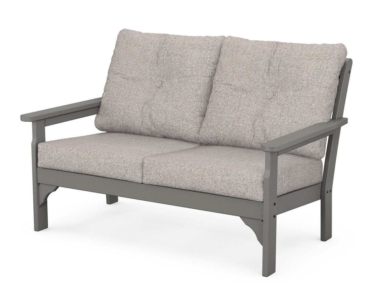 POLYWOOD Vineyard Deep Seating Loveseat in Slate Grey / Weathered Tweed