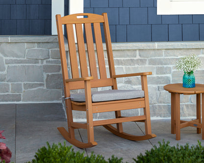 Close-up of the POLYWOOD Nautical Porch Rocking Chair in Natural