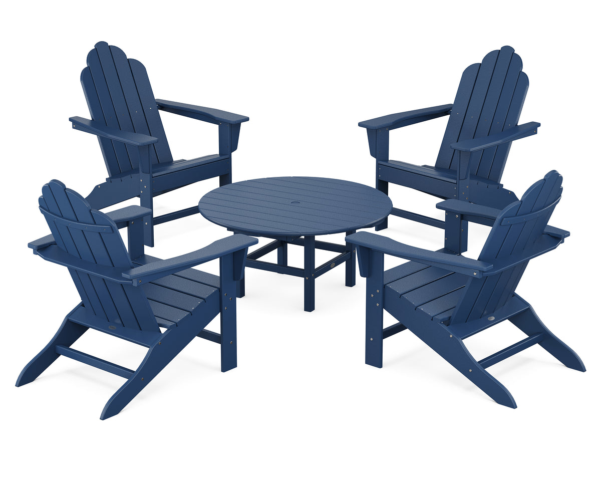POLYWOOD Long Island Adirondack 5-Piece Conversation Group with Round 37" Conversation Table in Navy