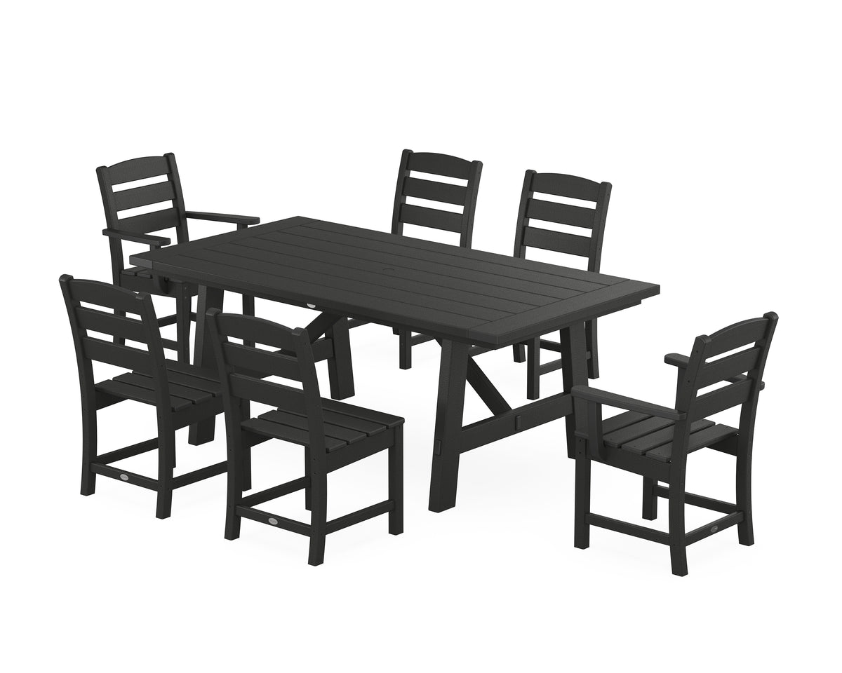 POLYWOOD Lakeside 7-Piece Rustic Farmhouse Dining Set in Black