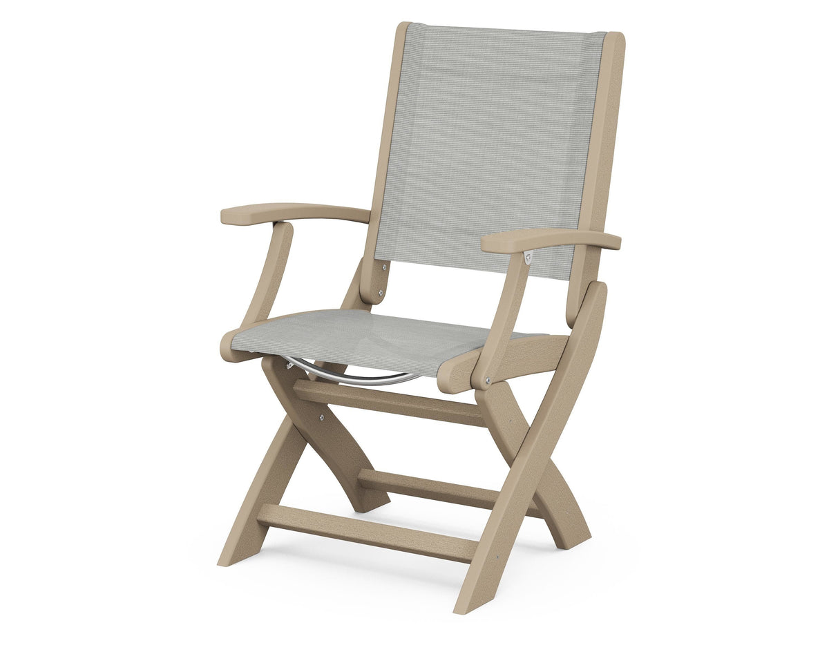 POLYWOOD Coastal Folding Chair in Vintage Sahara with Vintage Sahara arms and Metallic sling