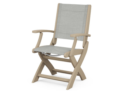POLYWOOD Coastal Folding Chair in Vintage Sahara with Vintage Sahara arms and Metallic sling