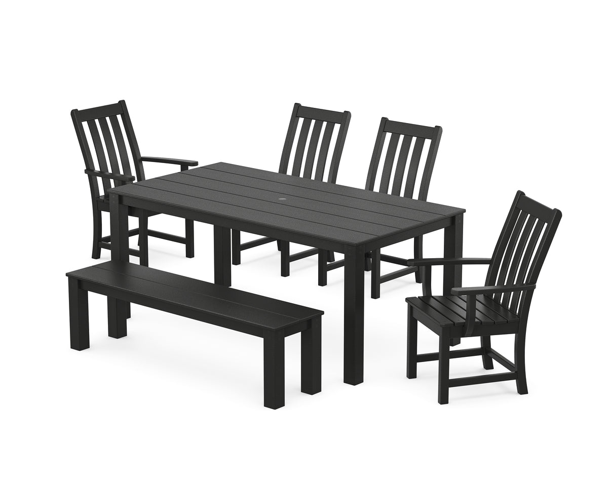 POLYWOOD Vineyard 6-Piece Parsons Dining Set with Bench with Vineyard Dining Side Chair in Black