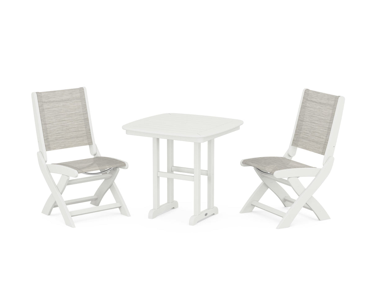 POLYWOOD Coastal Folding Side Chair 3-Piece Dining Set in Vintage White / Birch
