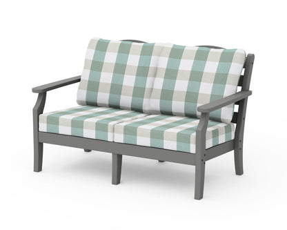 POLYWOOD Savannah Deep Seating Loveseat in Slate Grey / Buffalo Plaid Glacier Spa
