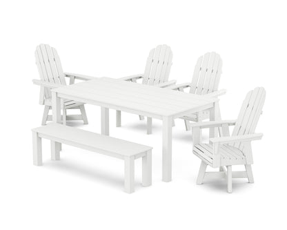 POLYWOOD Vineyard Curveback Adirondack 6-Piece Parsons Swivel Dining Set with Bench in White
