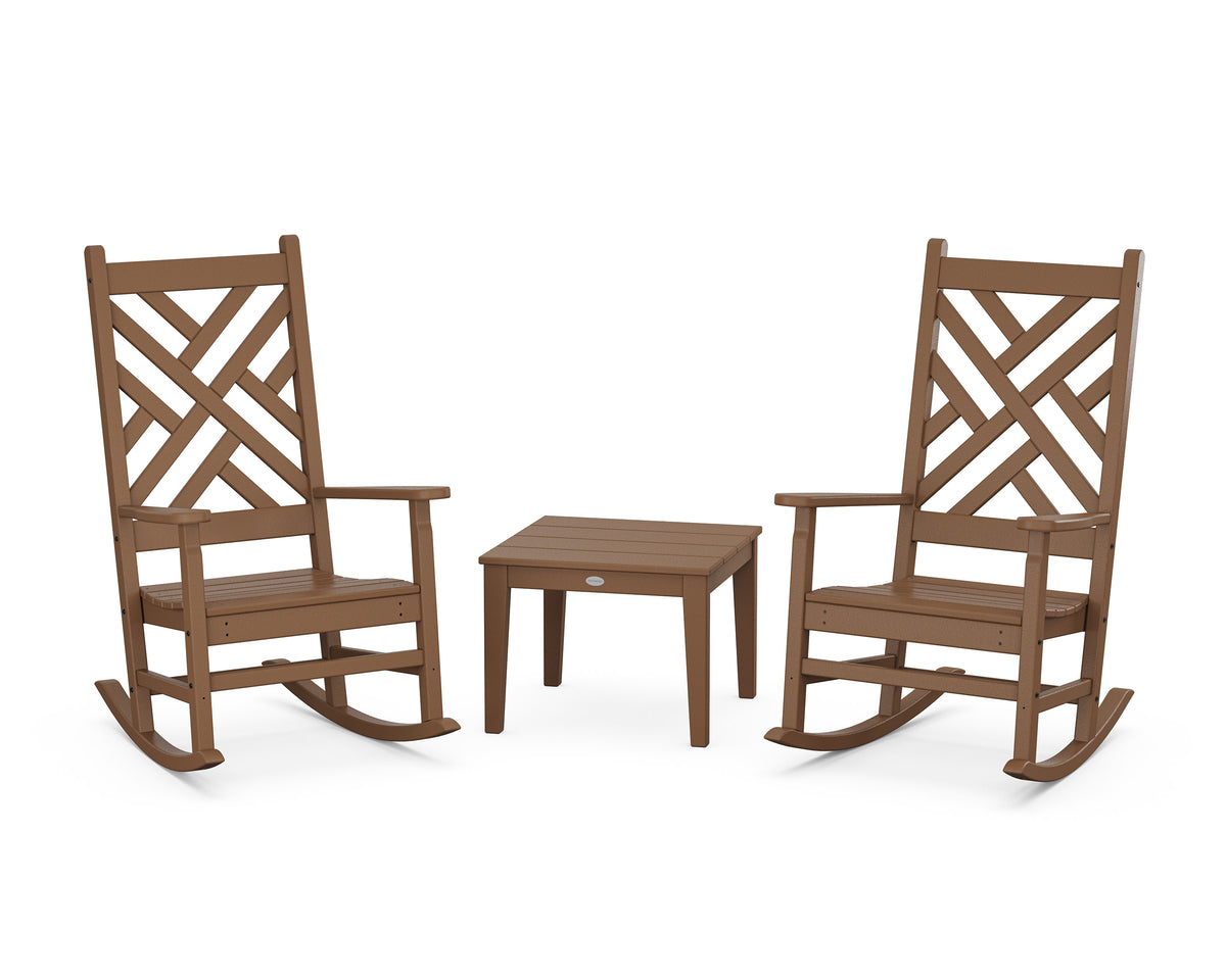 POLYWOOD Chippendale 3-Piece Rocking Chair Set in Teak