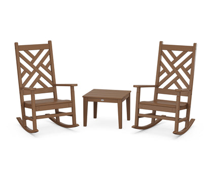 POLYWOOD Chippendale 3-Piece Rocking Chair Set in Teak