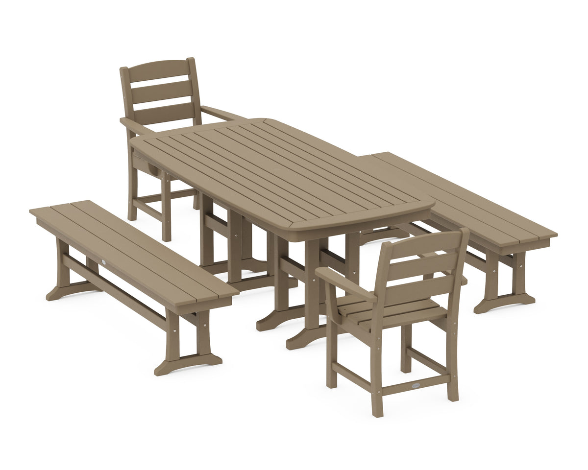 POLYWOOD Lakeside 5-Piece Dining Set with Benches - 37" x 72" Table in Vintage Sahara