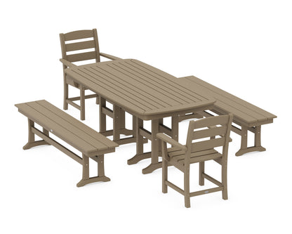 POLYWOOD Lakeside 5-Piece Dining Set with Benches - 37" x 72" Table in Vintage Sahara