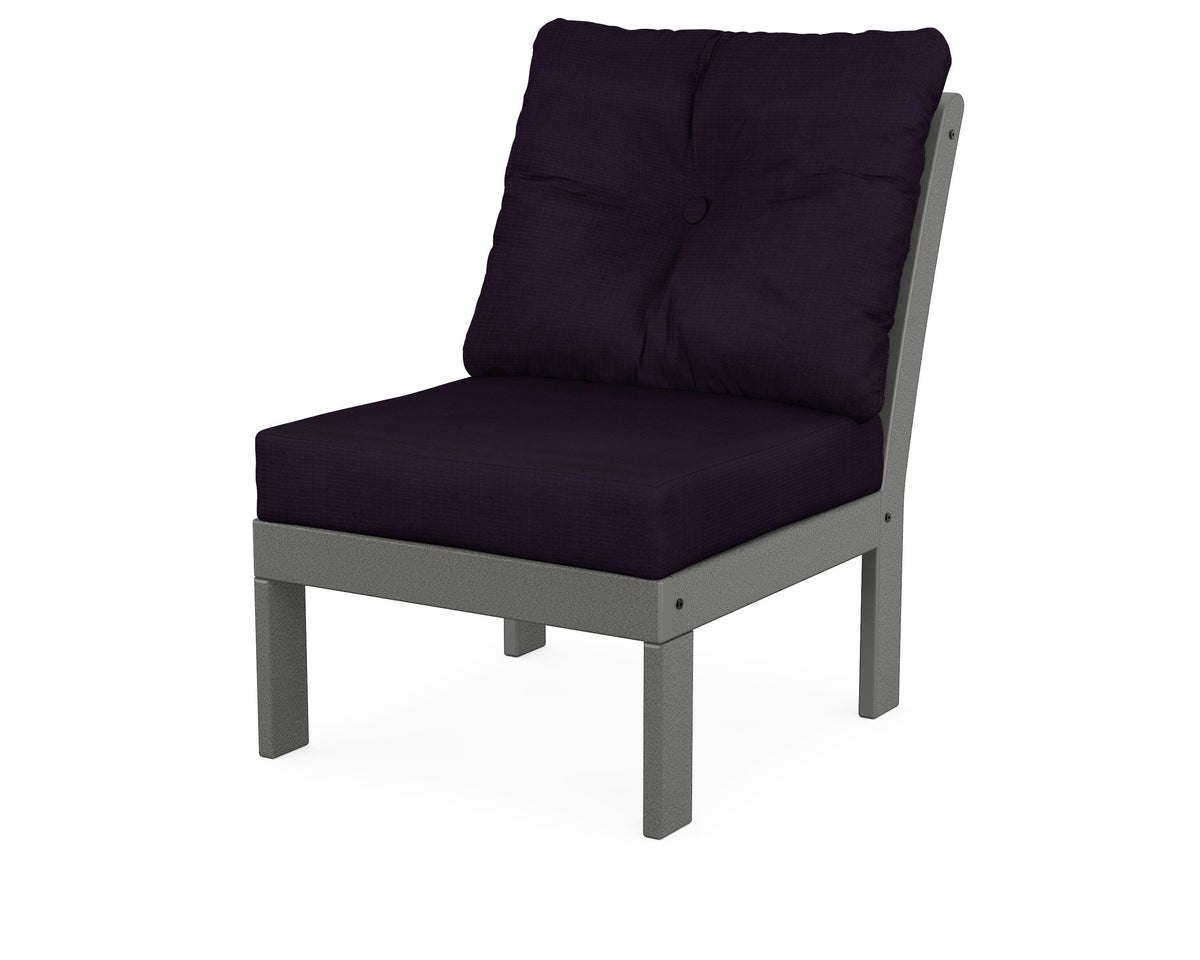 POLYWOOD Vineyard Modular Armless Chair in Slate Grey / Navy Linen